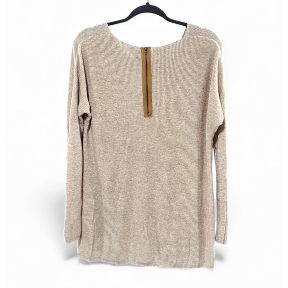 Maudie V Neck Long Sleeve Sweater Beige Zipper Detail Asymmetrical Hem Large - Picture 5 of 8